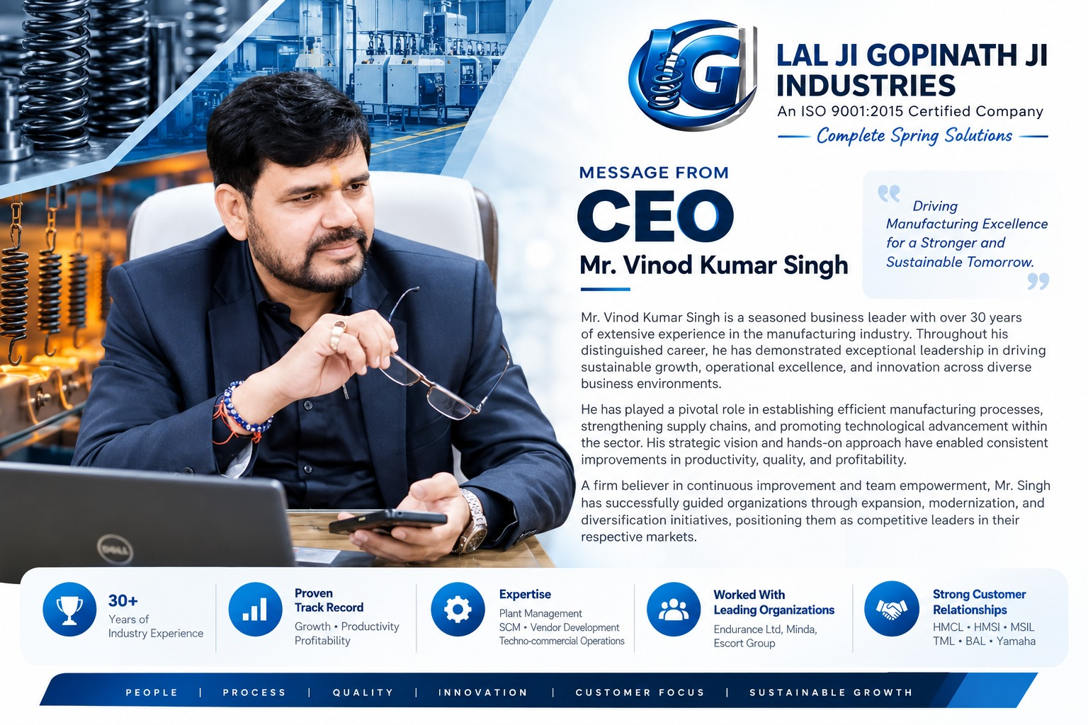 Message from CEO Mr. Vinod Kumar Singh